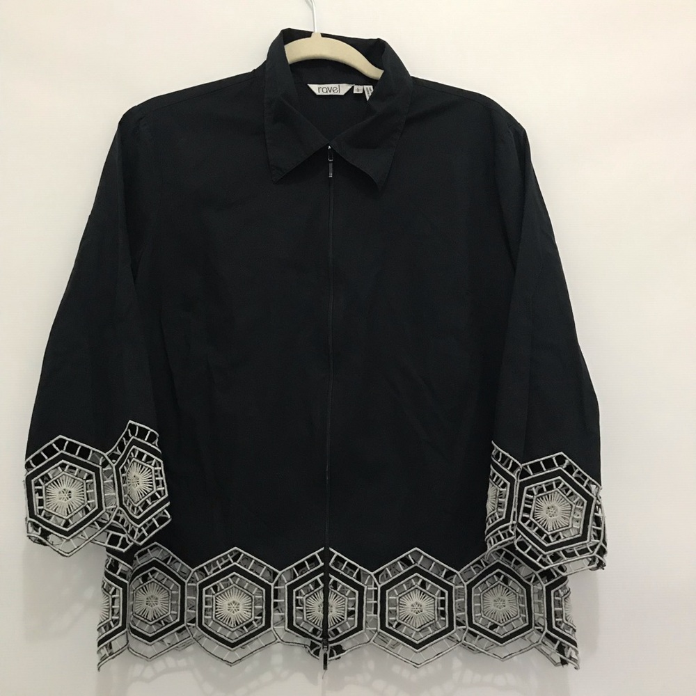 Ravel Black ZIP Up Top with Geometric Trim Size L